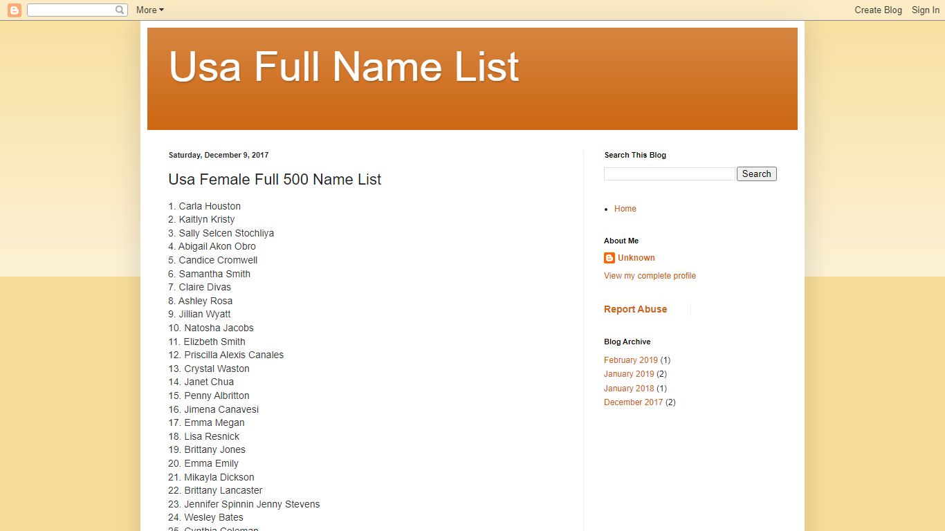 Usa Full Name List: Usa Female Full 500 Name List