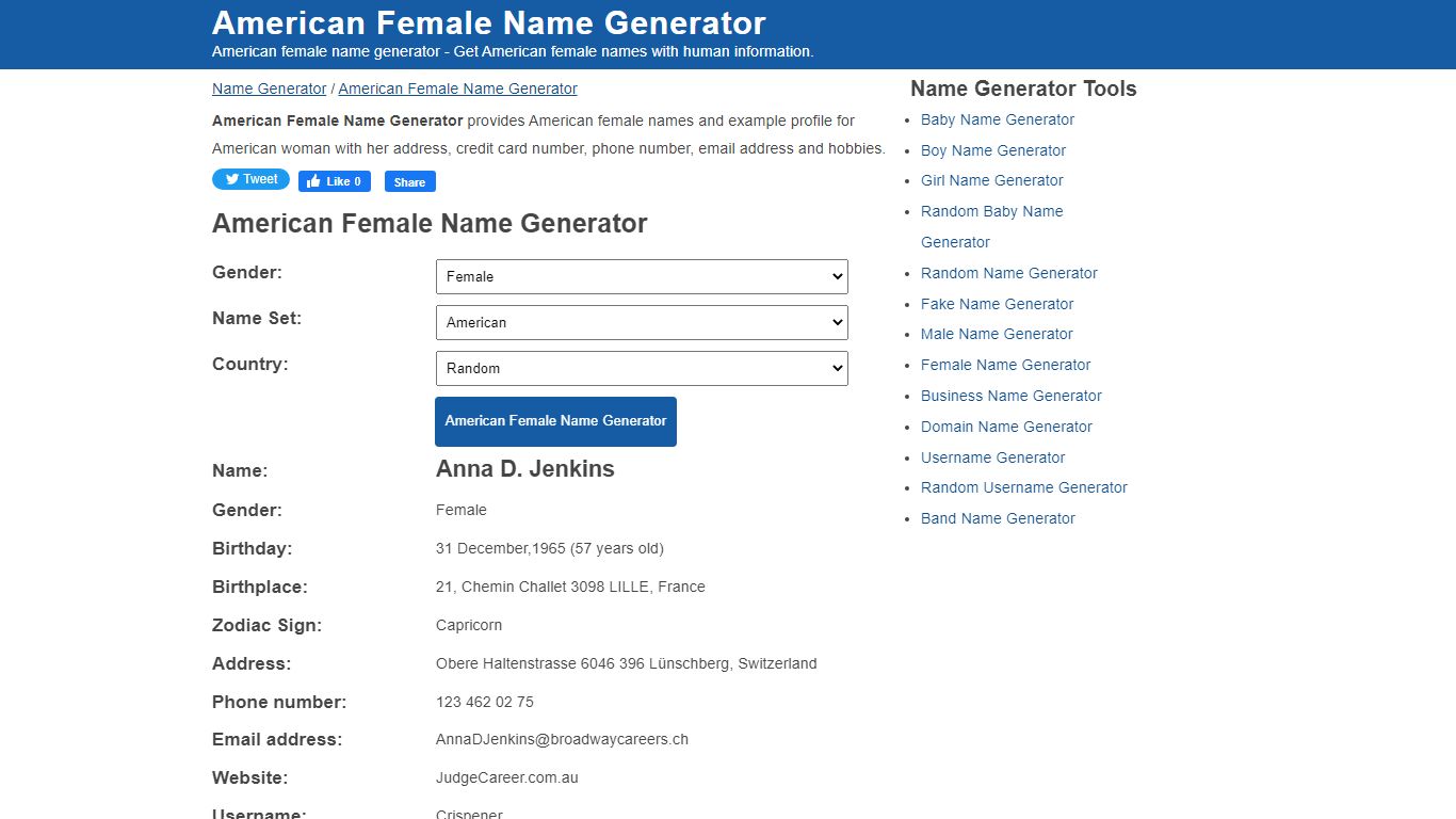 American Female Name Generator